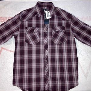 South Pole Long Sleeve Shirt Button Down Button Up XL Pomegranate Plaid
